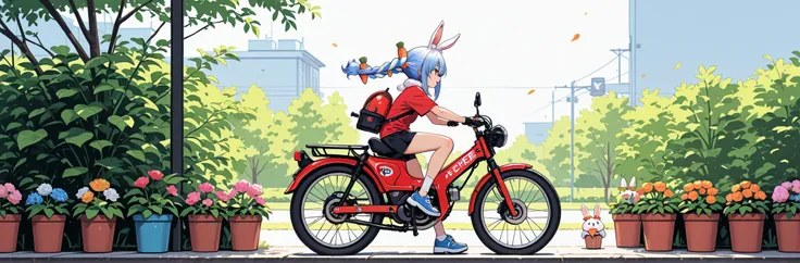 usada pekora, masterpiece quality、elaborate、ct125 .bike.ride.red bike.