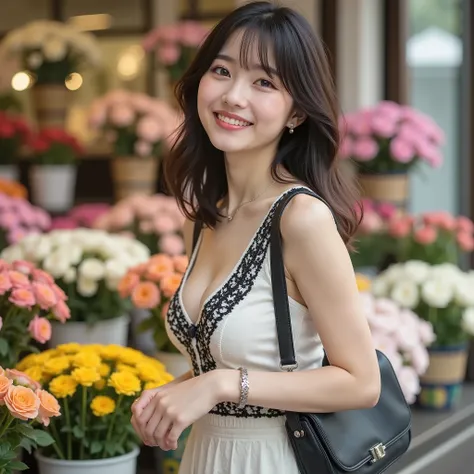 『1 Japanese girl:1.3』『Real Photo:1.3』Highest Quality:1.2、((big breasts))、with a slight cleavage、((young 20 year old woman ))、『smiling:1.9』、(((is anatomically correct、perfect anatomy、is anatomically correct指)))、Slender Body,realistic, Highest Quality, Ultra...