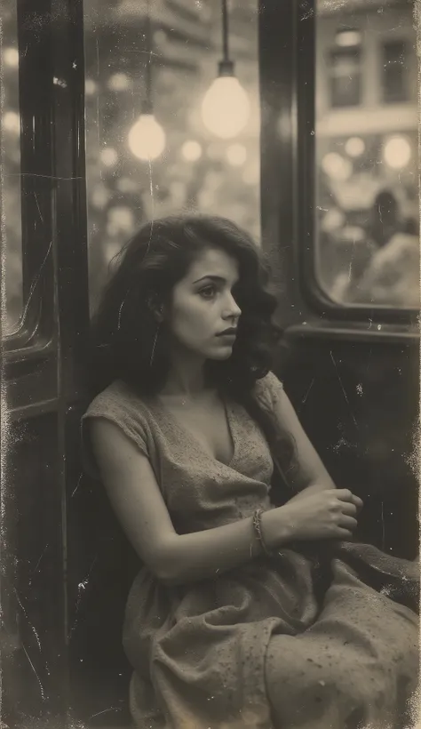 The woman awakens, stunned , between whispers and the distant sound of a train. tries to move , but his wrists are tied with a thick rope. The man is no longer. Only the hanging lamp sways softly. The dust dances in the air. Era: 1933. discolored old pho...