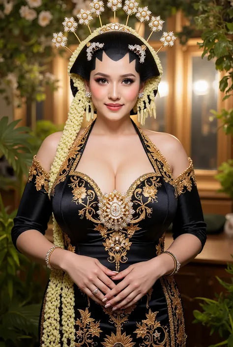 Bbw womwn chubby in kebaya dress, open breast full body