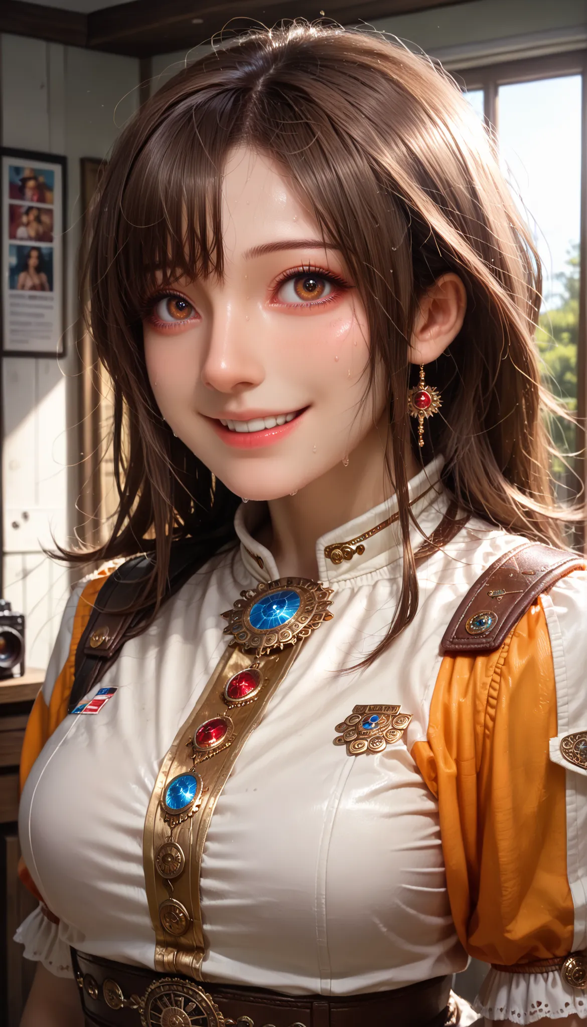 ((((masterpiece, best quality, high resolution)))), Extremely detailed 8K, 1 female, wearing a worn out cowboy outfit, (Ultra HD, Ultra-detailed, Highly detailed, Highly realistic, Ultra-realistic, photograph realistic), (1girl:1.5), (Realistic brown hair)...