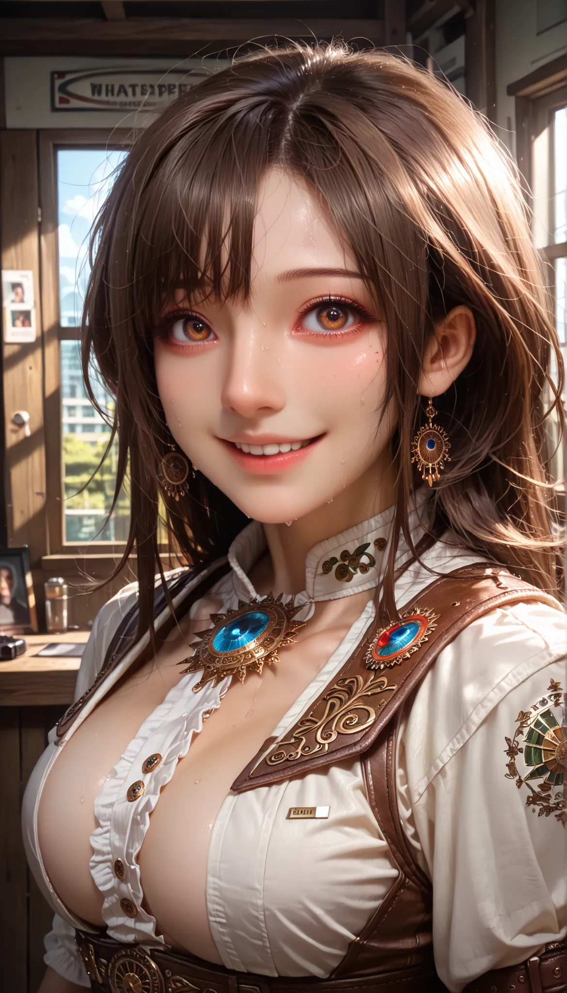 ((((masterpiece, best quality, high resolution)))), Extremely detailed 8K, 1 female, wearing a worn out cowboy outfit, (Ultra HD, Ultra-detailed, Highly detailed, Highly realistic, Ultra-realistic, photograph realistic), (1girl:1.5), (Realistic brown hair)...