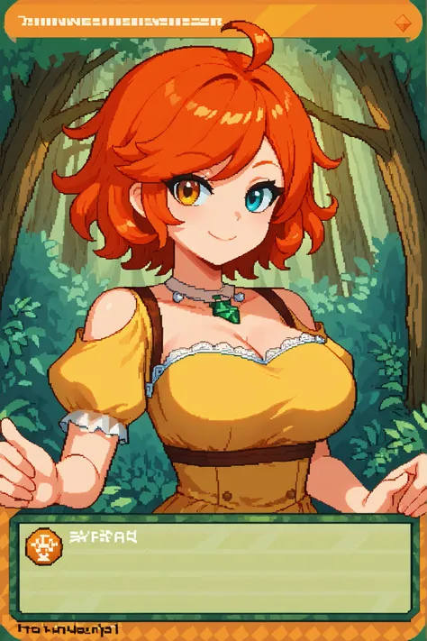 score_9, score_8_up, score_7_up, source_anime, 1girl, solo, pixel art, tr4dingcard, card (medium), english_test, common_rarity_icon, N, trading_card, white_trade_card_frames, solo, redhead BREAK 

Short hair, red hair, wavy hair, swept bangs, ahoge, hetero...