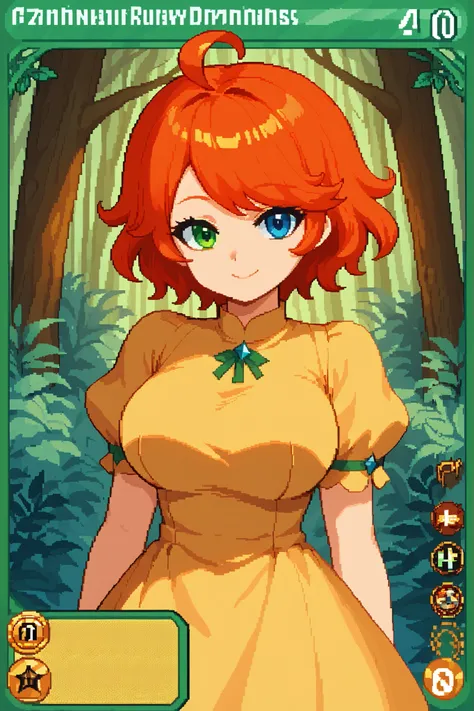 score_9, score_8_up, score_7_up, source_anime, 1girl, solo, pixel art, tr4dingcard, card (medium), english_test, common_rarity_icon, N, trading_card, white_trade_card_frames, solo, redhead BREAK
Short hair, red hair, wavy hair, swept bangs, ahoge, hetero...