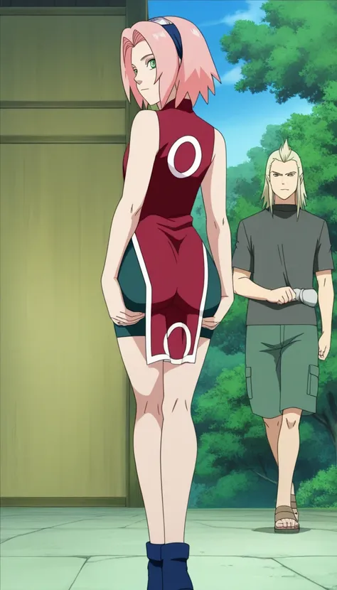 score_9,score_8_acima,score_7_acima,anime origin,anime screenshot,anime coloring,intricnoe details,fake screenshot,obra-prima,Best Quality,very aestheticanime screenshot,anime coloring,Japanese TV anime style,
BREAK Sakura, 1 menina,cabelo rosa,GREEN EYES,short hair,sakura haruno, 1 menina, Sozinho, cabelo rosa, short hair, GREEN EYES, ,"Chinese red sleeveless qipao with white finish and symbol, preto curto, ."
procurando_no_espectador,from back,  menoy ass, menoy thighs,, wide hips,sticking out your butt, , from back,,  shorts,, picking acima skirt Showing ass,Looking for back in the viewer, full body visible, total growth, Showing ass,  detailed butt , detailed face, detailed eyes,standing straight, 