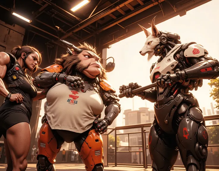 Outdoor Training Facilities,training teaching robot,Strength Training,Cat Head Student,Goat Head Student,Big Muscular Female Students With ,(Highest Quality,4K,8k,high resolution,masterpiece:1.2),ultra detailed,(realistic,photorealistic,photo-realistic:1.3...