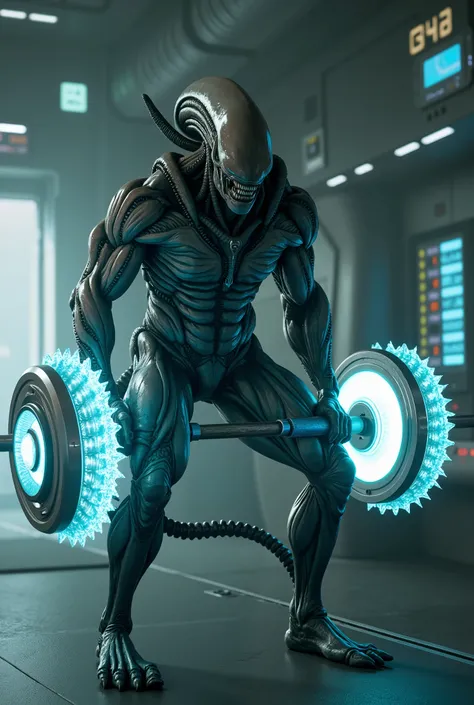 Muscle Takashi々Aliens are training by lifting big dumbbells、