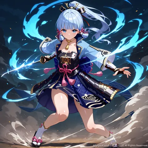 masterpiece,best quality,amazing quality, clear skin, ultra-detailed-eyes, soft skin, very awa, very as2, shiny skin, shiny hair, soft body,  90's style, official art, ayaka kamisato, blunt bangs, blue eyes, blue hair, hair ornament, hair ribbon, hair tube...