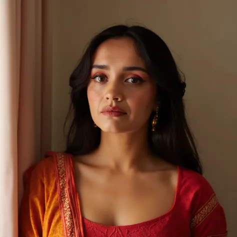 Instagram photo of a woman with freckles on her face as Indian woman in salwar kameez