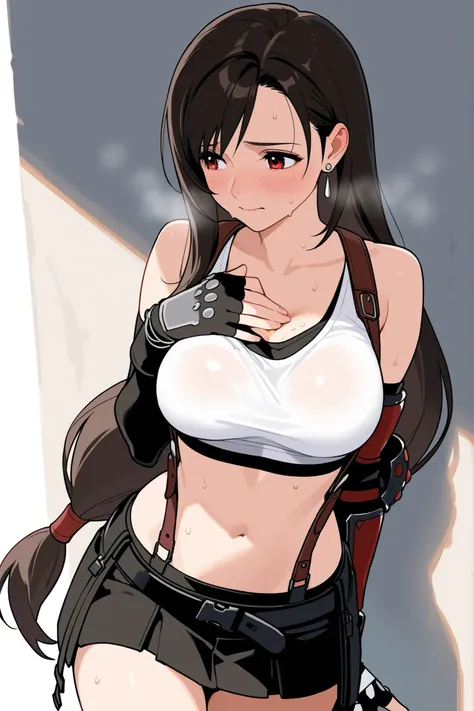 Tifa, hot, she is hiding her chest with her arms from me, she is embarrassed