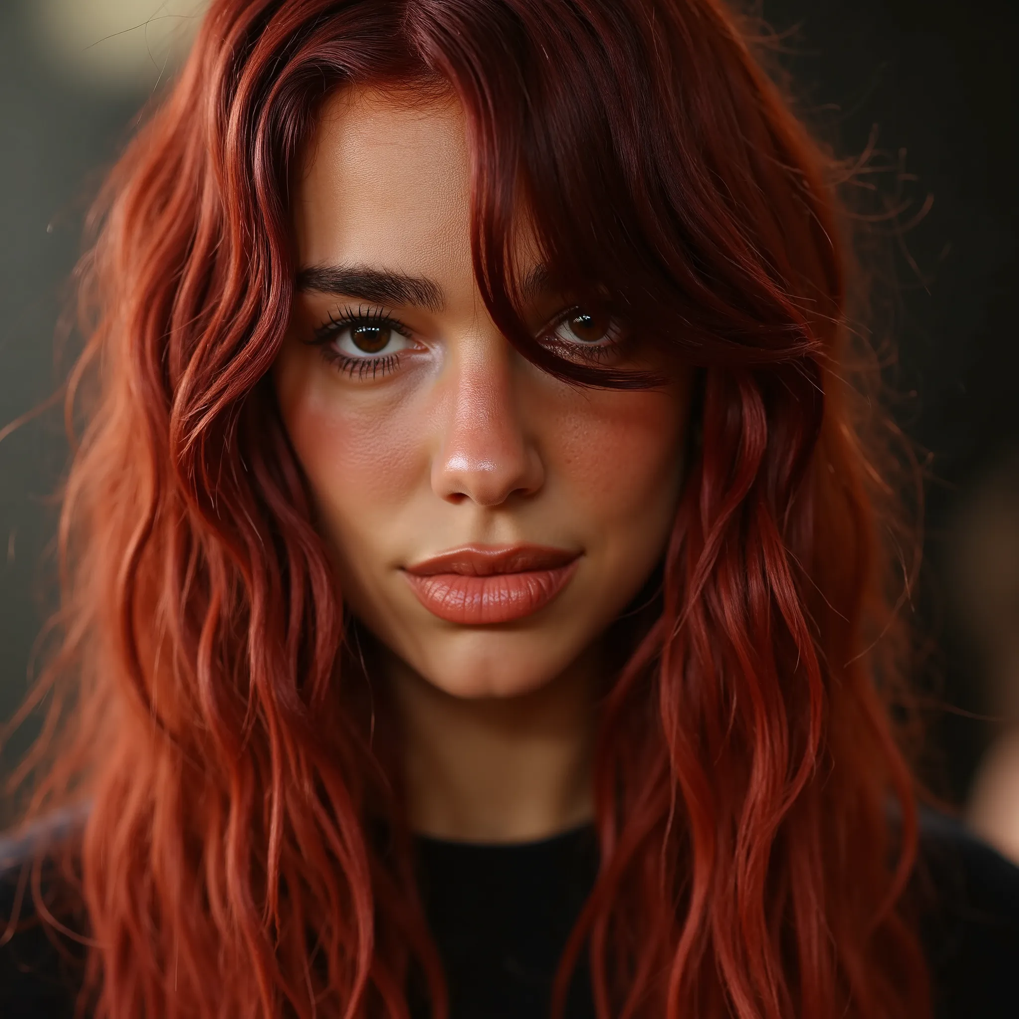 ((Dua lipa)) redhead and medium hair, olhos azuis,  Looking Down Movie Poster ,  cinematographic shot , obra-prima,  very detailed , 8k, rendering octance  ,  girl ,  Best Quality ,  high resolution icon, Ultra HD,   depth of field 