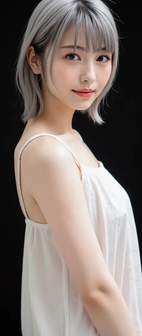 Grey hair、gray eyes、An expressionless girl, alone, high resolution, masterpiece, accurate, 解剖学的に accurate, number々awards , 最High Quality, High Detail, High Quality, with Penis Ultra High Accuracy, textured skin, medium hair on a plate, straight hair , ...