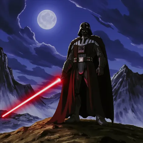 b3rs3rk adarth vader,
, looking at viewer, solo,red energy sword, , holding lightsaber hands, full body view, fantasy setting at night, full moon, , , impressionist oil paint style, ,best quality,