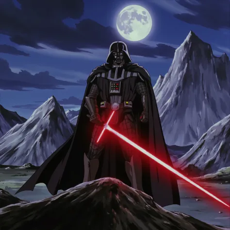 b3rs3rk adarth vader,
, looking at viewer, solo,red energy sword, , holding lightsaber hands, full body view, fantasy setting at night, full moon, , , impressionist oil paint style, ,best quality,