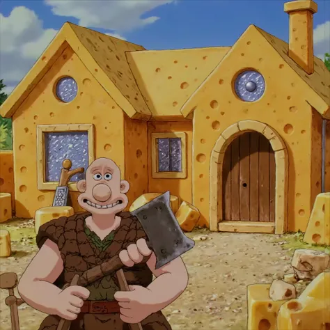 b3rs3rk WGWallace in front of a house made of cheese.