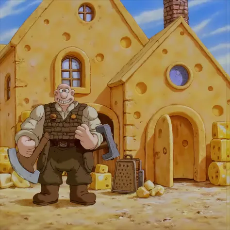 b3rs3rk WGWallace in front of a house made of cheese.