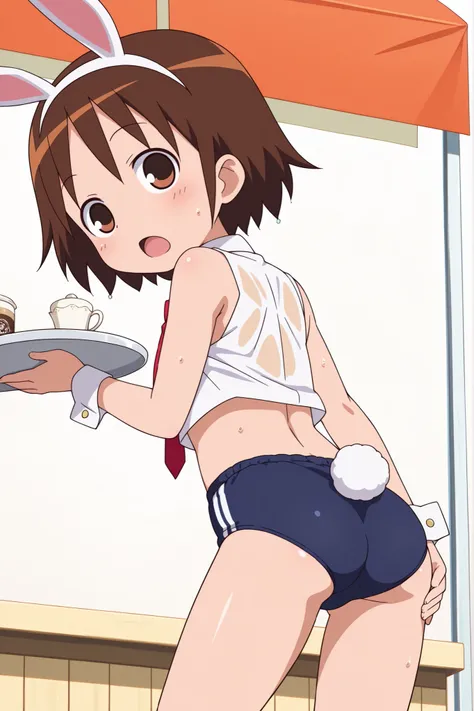 (((anime style))),score_9, score_8_up, score_7_up, source_anime,(((School Festival Cafe))),nsfw,
yasuna,1girl, ((solo)),((two lines blue buruma)),((((white business shirt)))),((((sleeveless)))),((wet clothes)),nipple,red tie,((white sox)),((white Bunny's e...