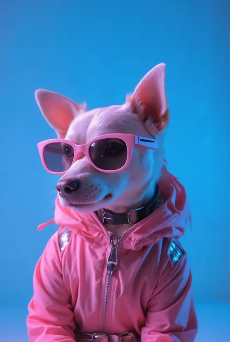The best cell phone wallpaper, Award-Winning Wallpaper, portrait photography, In the front view is a portrait of a cute dog wearing mid-1960s space age fashion, Side view photo, Shot with Canon EOS R5, Set a strong contrast that accentuates the subject, Fl...