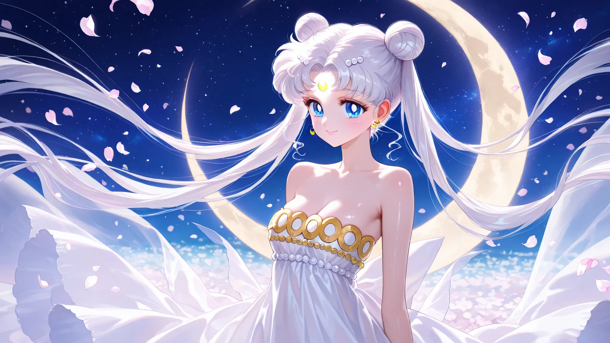 masterpiece, amazing quality, best quality, ultra-detailed, 8K, illustration, clear skin, ultra-detailed-eyes, soft skin, very awa, very as2, shiny skin, shiny hair, soft body, 90's style, official art, 1girl,solo,long hair,facial mark,white hair,crescent ...