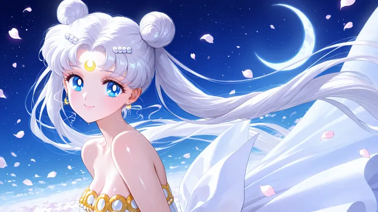 masterpiece, amazing quality, best quality, ultra-detailed, 8K, illustration, clear skin, ultra-detailed-eyes, soft skin, very awa, very as2, shiny skin, shiny hair, soft body, 90's style, official art, 1girl,solo,long hair,facial mark,white hair,crescent ...