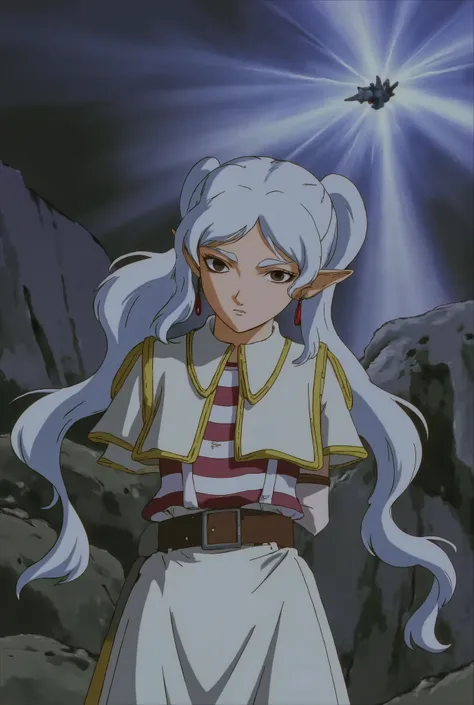 b3rs3rk score_9, score_8_up, score_7_up, 1girl
BREAK
score_9_up score_8_up score_7_up, nereirfpnxl, frieren, pointy ears, twintails, earrings, elf, parted bangs, white hair, white capelet, capelet, long sleeves, white skirt, belt, striped shirt