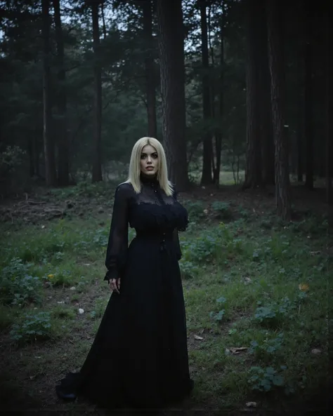 SINISTER, unheimlich, dunkel, Schatten, verzerrt, grainy, film grain, Victorian, Kultisten, mit Kapuze, unheimlich, Wald, amber alena, a woman with blonde hair, ArsMovieStill, movie still from a 1970s horror movie