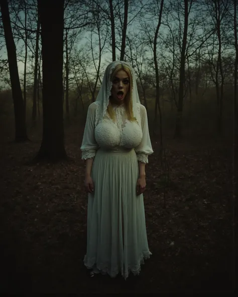 SINISTER, unheimlich, dunkel, Schatten, verzerrt, grainy, film grain, Victorian, Kultisten, mit Kapuze, unheimlich, Wald, amber alena, a woman with blonde hair, ArsMovieStill, movie still from a 1970s horror movie