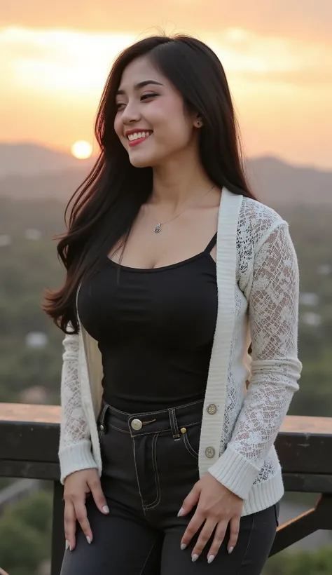 A beautiful indonesian female with long tangled hairstyle, 25 years old. indonesian face, highly detailed beautiful face and eyes, attractive face, charming face, Full body, chubby body, white skin, medium breasts, cleavage, anatomically correct, black hai...