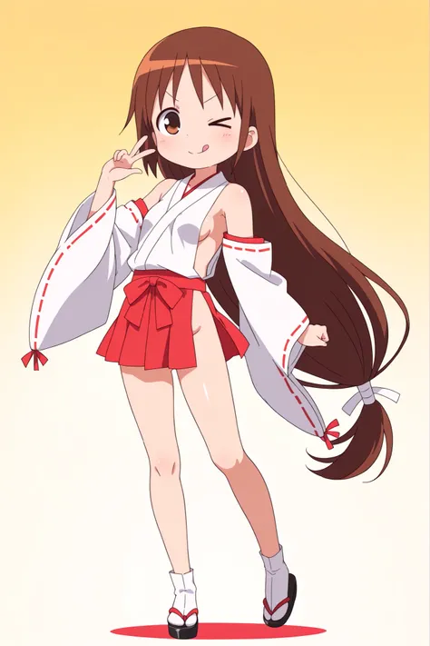 はいてない番長,((anime style)),score_9, score_8_up, score_7_up, source_anime,((Japanese shrines)),yasuna oribe, ((untied very long hair)), (((middle parted hair))),(((solo))),
((miko)), tabi ,Black lacquered sandals, (((((mini slit red skirt))))) , Exposed thighs...