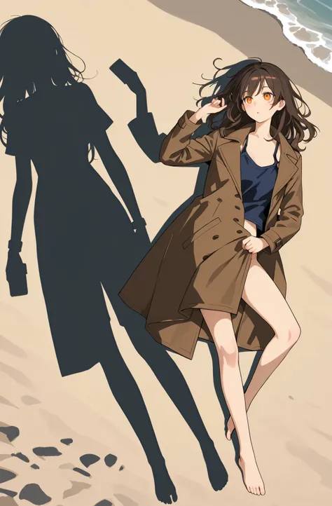 postal, brown coat, bright orange eyes, Beautiful eyes,  brown long hair 