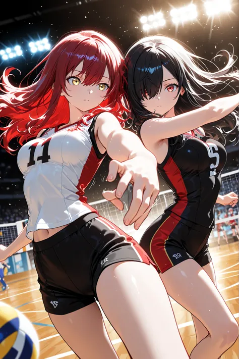 (masterpiece, best quality), amazing quality, very aesthetic, absurdres, highres, newest, HDR, 8K, anime style, chiaroscuro, extremely detailed face and eyes, cinematic, professional lighting, backlighting, dynamic angle, foreshortening, aegyo sal, duo foc...