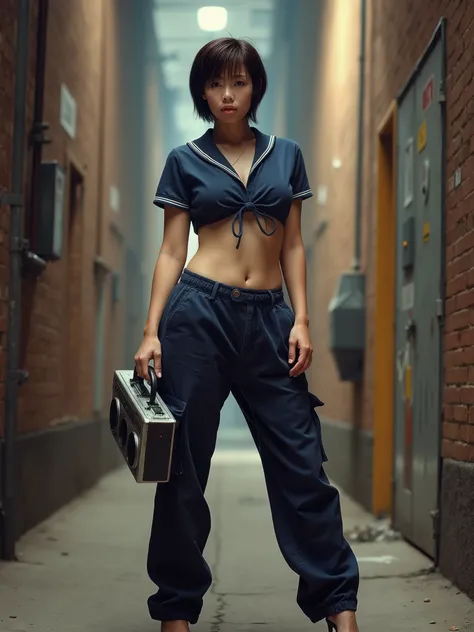 prompt
 (Ultra short hair),1 woman,front view,((full body shot)),standing,staring at the camera,(best quality),masterpiece,(high res),8k,RAW,(ultra realistic),professional lighting, pan focus,(deep depth of field),insanely detailed,(golden ratio),perfect a...