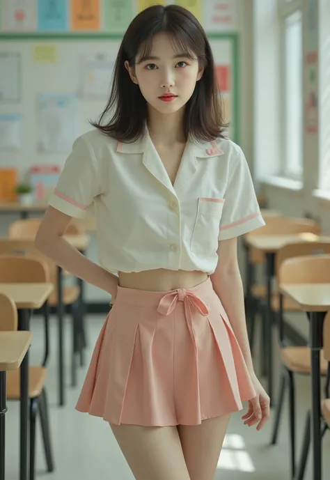 micro mini skirt, korean girl, school uniform, navel