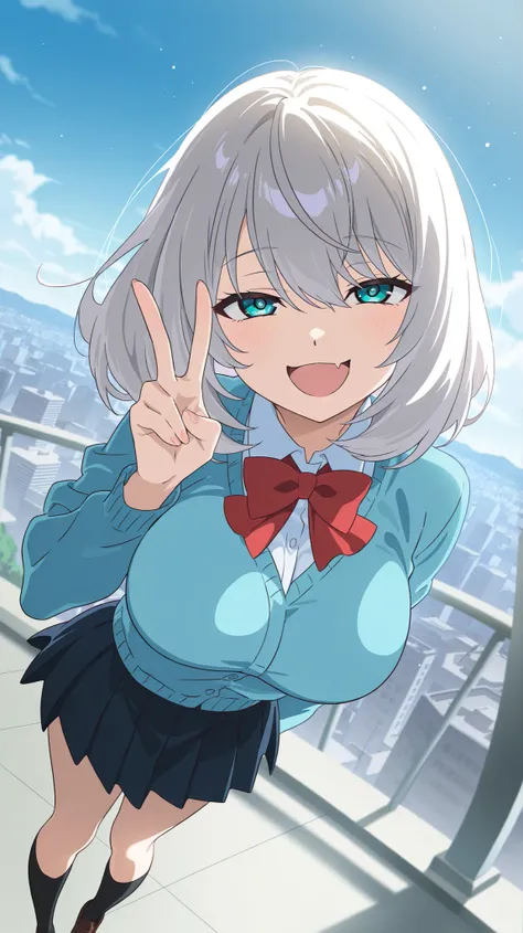 1 girl, Tejina Senpai, bun, smiling, open mouth,masterpiece, best quality, amazing quality, very aesthetic, absurd, newest, landscape, anime screenshot, short breasts, looking at viewer, smile, contrast, anime coloring, day, masterpiece, best quality, alon...