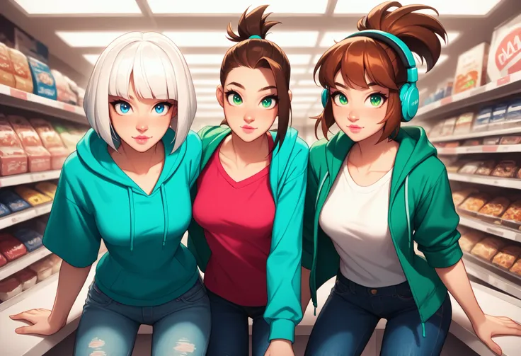 Masterpiece, best quality, amazing quality, absurdres, very aesthetic, lazypos, gym interior, (2girls), (girl\(Cute 20 something year old girl, white hair, bob haircut, pastel blue eyes, slightly pointed nose proportional to her face, soft naturally pink l...