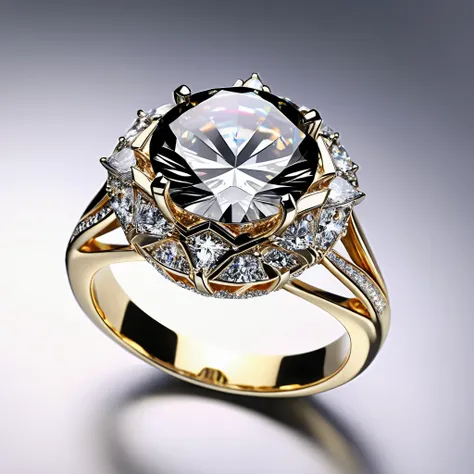 Engagement ring, ultra-realistic, photo-realistic, ultra-detailed, insane 3D Rendering, 8K Octane
Macro photography view of an engagement ring, with a 13 catat diamond 💎. One large diamond is shaped with extreme precision.The gold band has a swirl design...