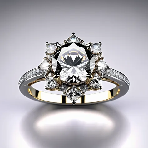 Engagement ring, ultra-realistic, photo-realistic, ultra-detailed, insane 3D Rendering, 8K Octane
Macro photography view of an engagement ring, with a 8 catat diamond 💎. One large diamond is shaped with extreme precision.The gold band has a swirl design ...