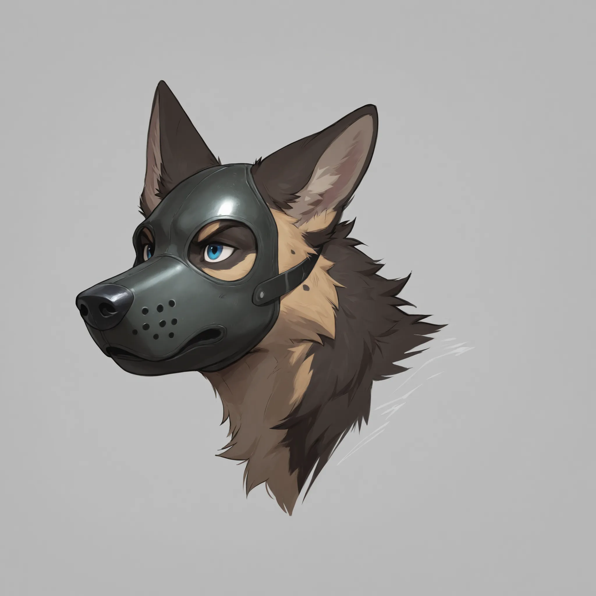 Furry, 1boy, highly detailed, breathtaking, male only, 18+, headshot, pup mask, german shepherd, white background