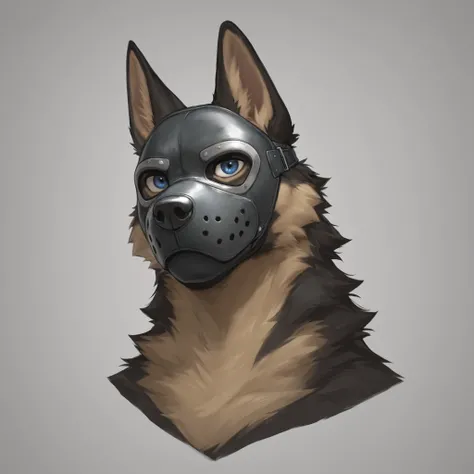 Furry, 1boy, highly detailed, breathtaking, male only, 18+, headshot, pup mask, german shepherd, white background