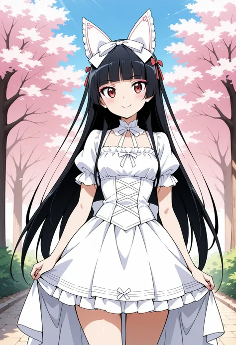Highest Quality, details, high resolution, 8k, 超high resolution, shot from the front、(anime illustration style:1.2),Standing、1 girl on break day, solo、Rory Mercury、(perfect eye side by side),long hair, black hair, Red Eyes, bungs, blunt bungs, princess cut...