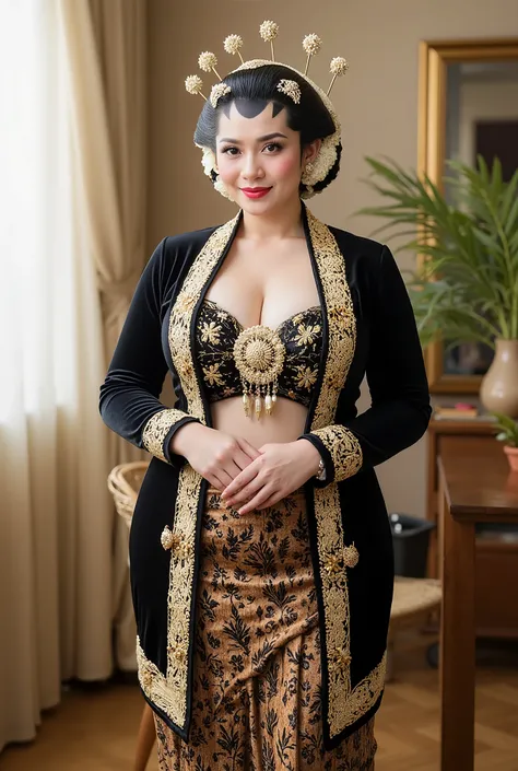 Bbw women chubby in kebaya dress, open big breast, show full body
