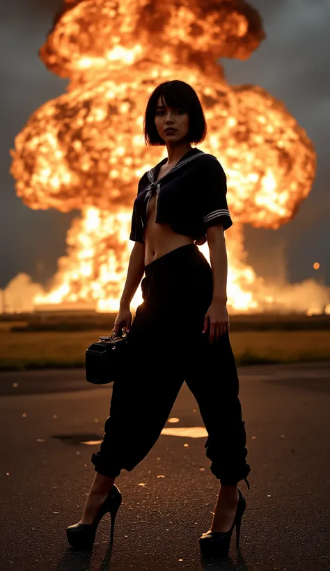 ((ultra short hair 1.5)),(tiny breasts),8Head to Body,1 woman,front view,((full body shot)),standing,staring at camera,(The light is shining on a person),(golden ratio)(best quality),masterpiece,(high res), 8k,RAW,(ultra realistic), insanely detailed,(pho...