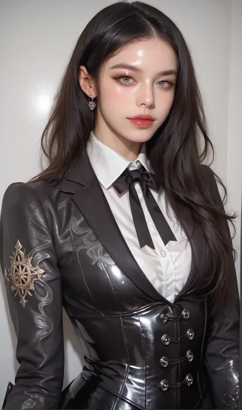 ((masterpiece, highest quality, Highest image quality, High resolution, photorealistic, Raw photo, Extremely detailed CG unified 8k wallpaper)), 1girl, solo, beautiful  woman, 40yo, realistic skin texture, shiny skin, Millitary Barrack, Gothic magical girl...