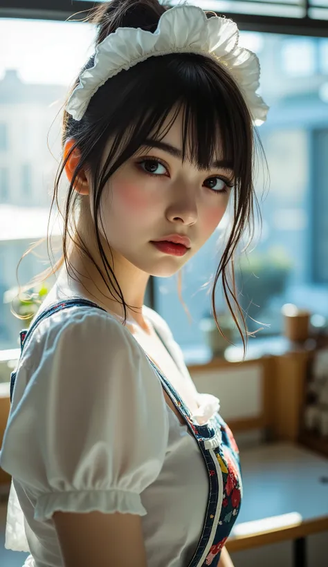 photorealistic, (4K), (upper body), depth of field in shallow water, (masterpiece), (realistic skin texture standing in front of a classroom desk), Very Detailed, complicated, Very Detailed, Professional Pictures, Bokeh, high resolution, sharp detail, High...