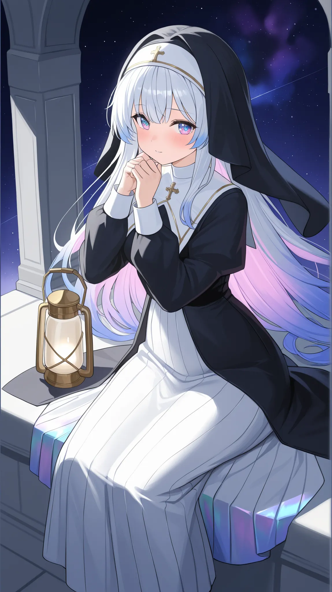 Nun, Monastic Clothes, Iridescent iris,