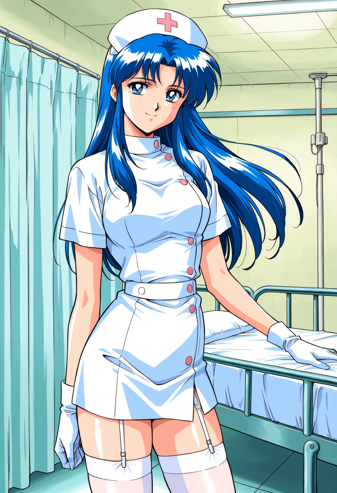 Score_9, score_8_up, score_7_up, source_anime, Kitazawa_Rumi, 1girl, solo, blue hair, breasts, long hair, blue eyes, 1990s (style), (best quality), (high quality), {masterpiece}, extremely delicate and beautiful, ultra-detailed, beautiful detailed eyes, nu...