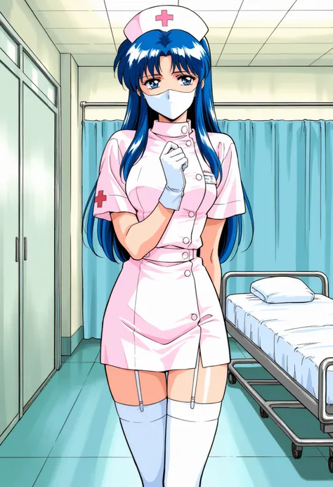 Score_9, score_8_up, score_7_up, source_anime, Kitazawa_Rumi, 1girl, solo, blue hair, breasts, long hair, blue eyes, 1990s (style), (best quality), (high quality), {masterpiece}, extremely delicate and beautiful, ultra-detailed, beautiful detailed eyes, nu...