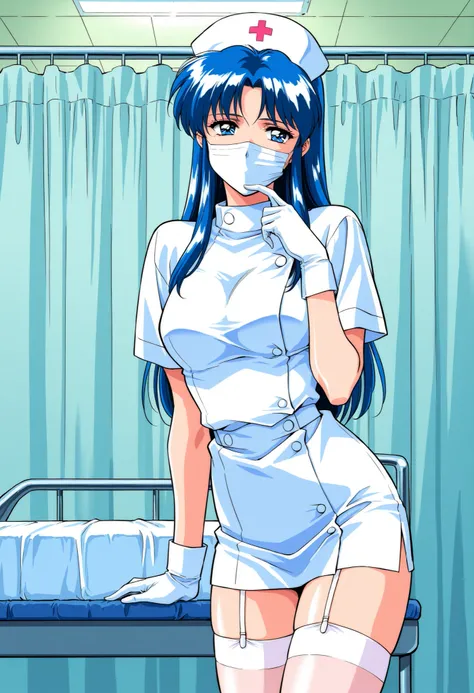 Score_9, score_8_up, score_7_up, source_anime, Kitazawa_Rumi, 1girl, solo, blue hair, breasts, long hair, blue eyes, 1990s (style), (best quality), (high quality), {masterpiece}, extremely delicate and beautiful, ultra-detailed, beautiful detailed eyes, nu...