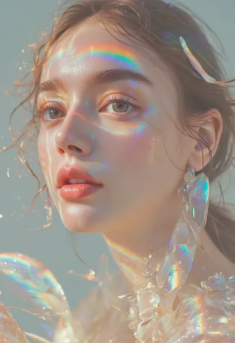 8k)、(best image quality:1.5)、gray background、close up of face、1girl、masterpiece、delicate and sharp eyes、brown eyes、eye power、delicate face、a cup of tea on the table 、attractive face、platinum blonde hair、long smooth straight ponytail hair with bangs、Yellow ...