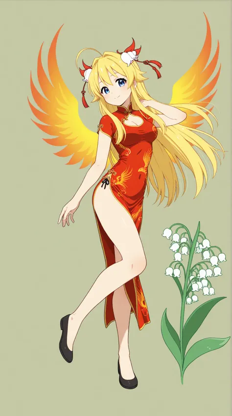 female, Kitchomon, China Dress, Beautiful legs, phoenix silhouette design, lily of the valley,